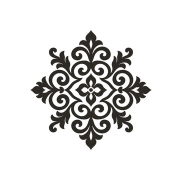 Black Ornamental Damask Medallion and Filigree Vector Design
