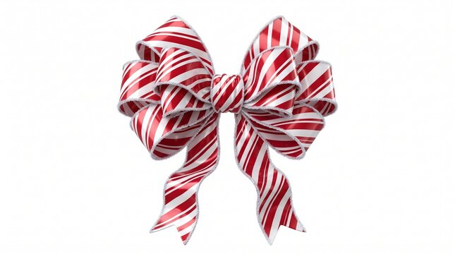 Red white candy striped bow holiday gift wrapping ribbon