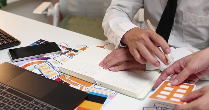 Digital product design and interface development concept, focusing on collaborative brainstorming, visual design planning, and prototype evaluation to build engaging website and mobile app.