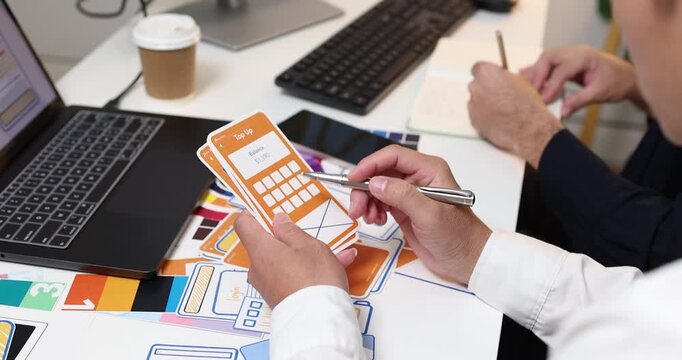 Digital product design and interface development concept, focusing on collaborative brainstorming, visual design planning, and prototype evaluation to build engaging website and mobile app.