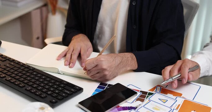 Digital product design and interface development concept, focusing on collaborative brainstorming, visual design planning, and prototype evaluation to build engaging website and mobile app.