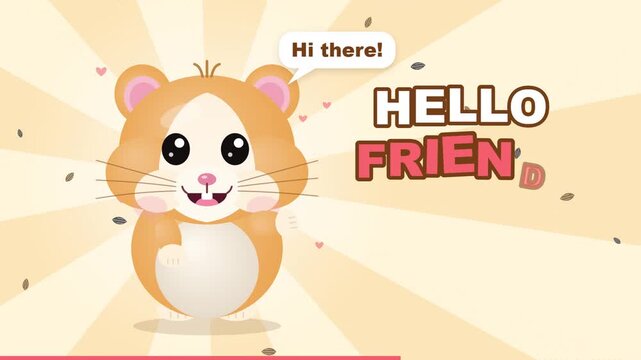 Cute Hamster Animated Greeting with Hello Friend Message and Cuteness Loading Bar.
