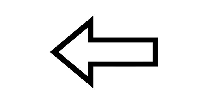 Black outline left arrow icon pointing backwards for digital navigation systems.