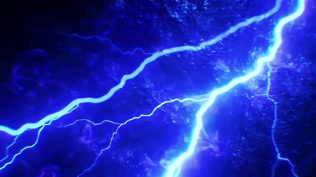 Abstract blue electric lightning strikes and energy discharge patterns on dark background for high speed motion graphics background