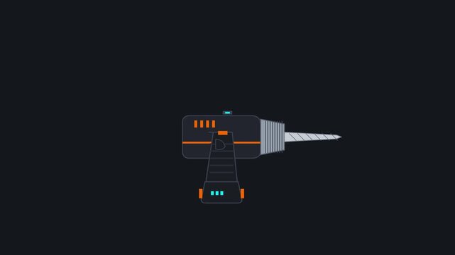 Animated Electric Drill Transforming from a Toolbox against Dark Background