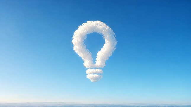 A single lightbulb shaped fluffy cloud isolated against a bright vast cloudless deep blue sky.