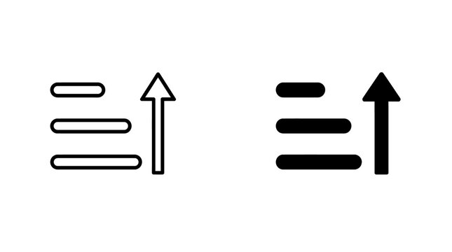 Ascending sort priority icon set with upward arrow in outline and solid design.
