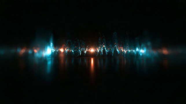 Digital Audio Soundwave Glowing on Dark Reflective Background
