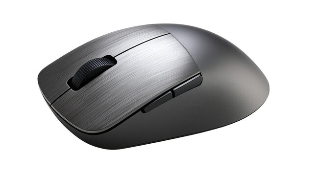 Ergonomic wireless computer mouse with brushed metal texture and scroll wheel