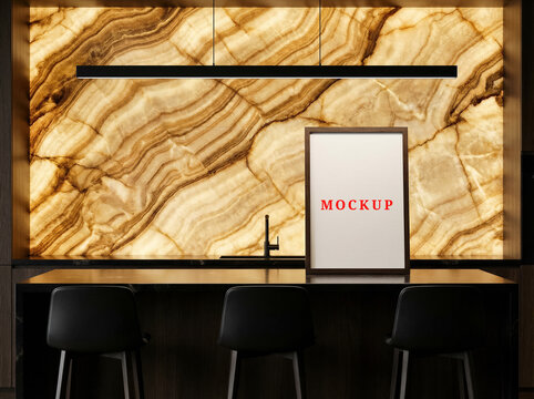 Modern interior poster mockup, blank wall frame mockup template in minimalist house interior.