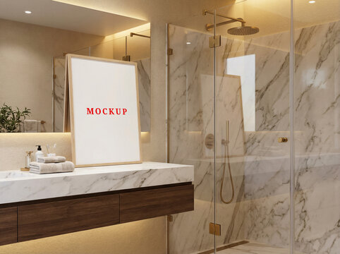 Blank wall poster template frame, modern interior frame mockup template, minimalist house interior.