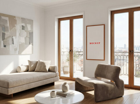 Blank wall frame mockup template for modern interior poster mockup, minimalist house interior.