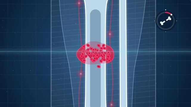 Broken leg bone healing, X-ray of tibia fracture with blood clot and callus repair until cast comes off, animation