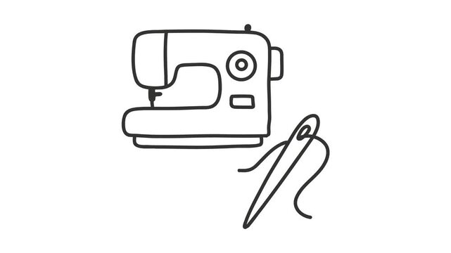 Animation of sewing machine with needle thread icon on white background