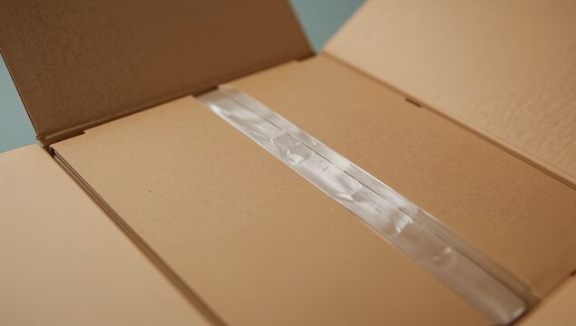 A close up shot of a box with a piece of tape wrapped around it