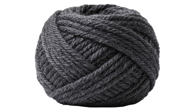 Thick dark gray wool yarn ball, isolated on transparent background