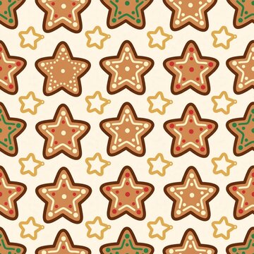 Cute kawaii sugar cookies and cookie cutter star Christmas seamless pattern