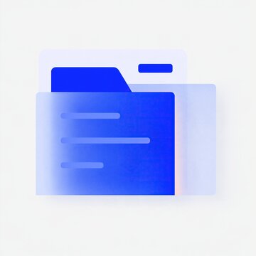 Modern minimalist abstract blue glass style folder icon on plain light background for digital document file storage and data management concept