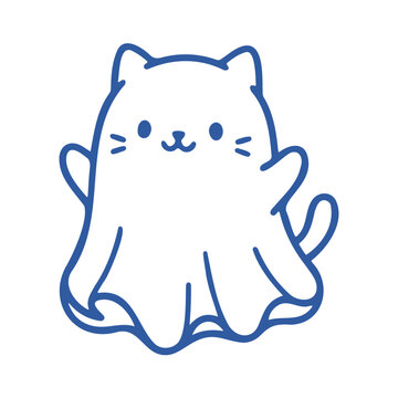 Cute cat ghost illustration wearing a white sheet for a fun halloween costume