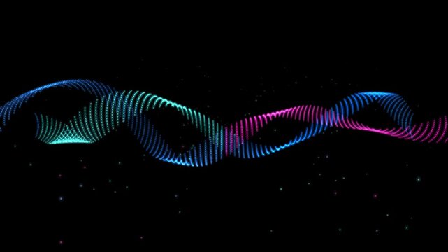 Dynamic glowing cyan and magenta particle wave twisting gracefully on dark space background for elegant modern digital and science themes