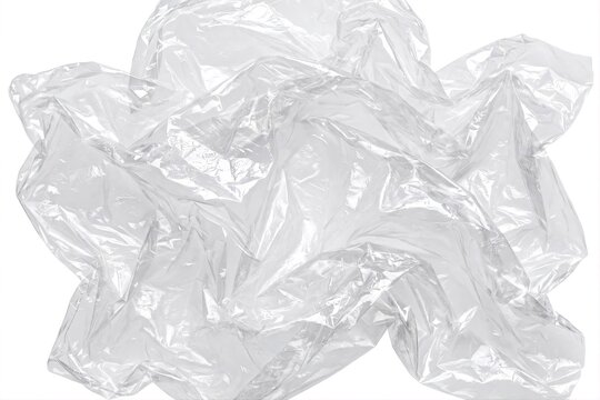 Crumpled transparent plastic wrap texture isolated on white background
