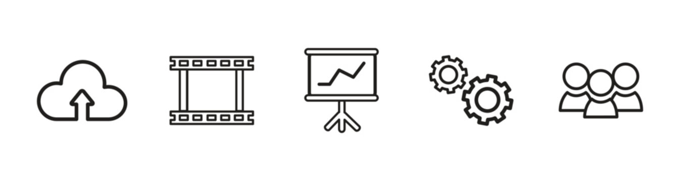 Simple minimalist line art icons illustrate cloud storage security data analysis and essential network connectivity concepts visually