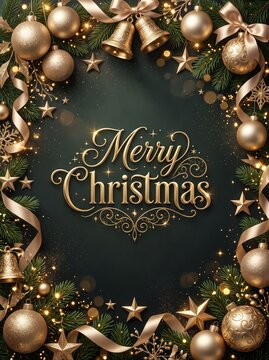 Luxury Emerald Green Christmas Poster with Gold Merry Christmas Text