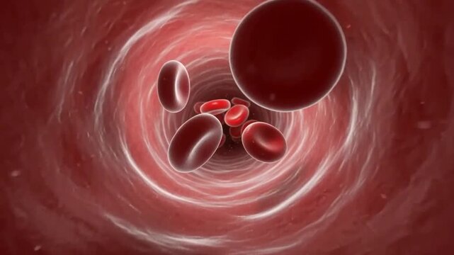 Red Blood Cells Flow Through Vessel in Medical Animation Visualization