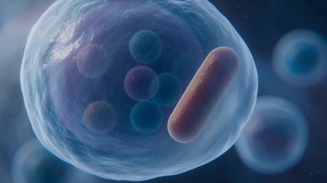 Immune Cell Engulfs Bacterium During Microscopic Phagocytosis Process in Animation