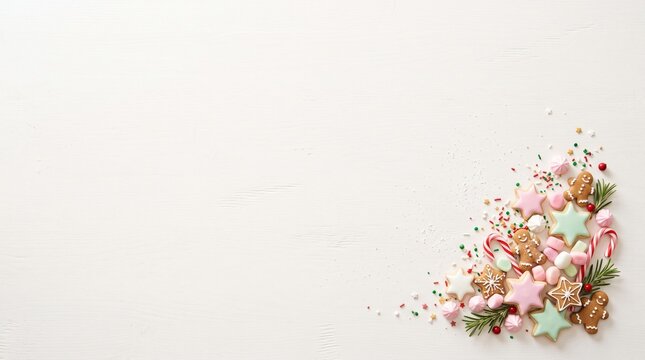 Festive Christmas Cookie and Candy Corner with Large Seasonal Copy Space