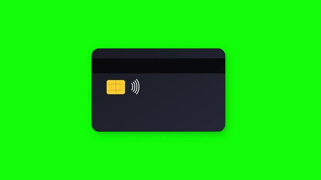 Carte de paiement bancaire noire isol&eacute;e sur un fond vert vif.