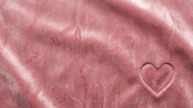 Dusty Pink Velvet Fabric Background with Delicate Pressed Heart and Romantic Copy Space
