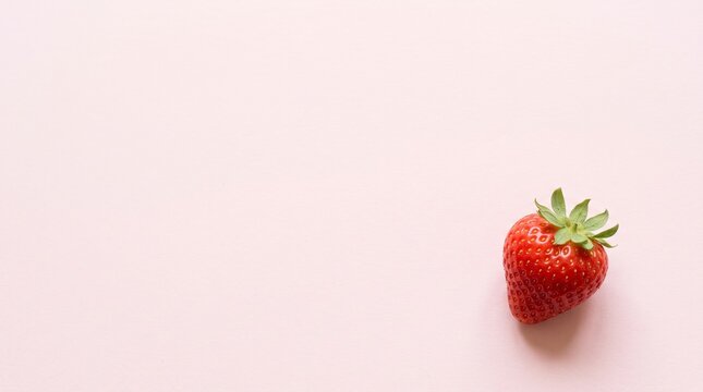 Cute Heart Shaped Strawberry on Soft Pink Background with Romantic Copy Space