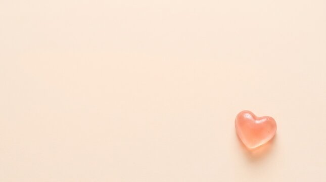 Cute Pink Heart Gummy Candy on Pastel Beige Background with Empty Copy Space