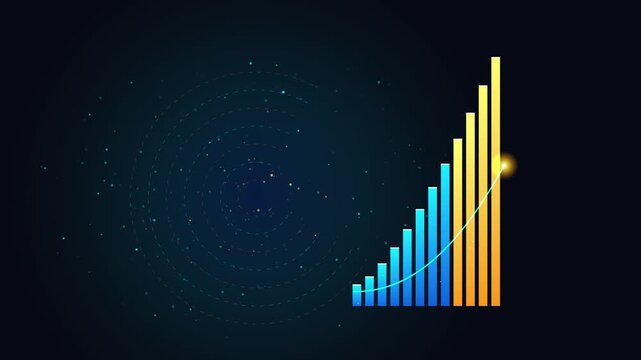 Abstract financial chart with exponential growth curve and futuristic digital data visualization elements on dark