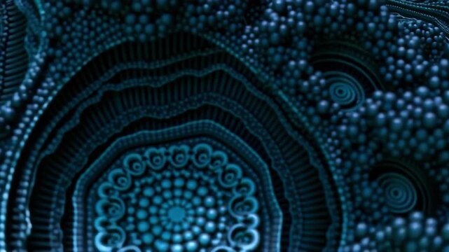 Deep blue cellular fractal surface with concentric patterns