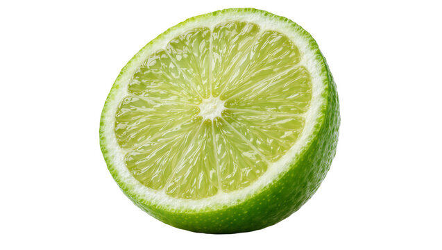Fresh juicy half lime citrus fruit slice with vibrant green peel and pulp