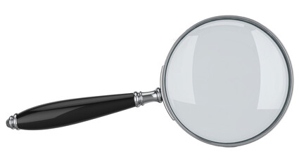 Classic handheld magnifying glass with black handle and silver metal frame © Maria