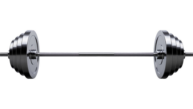 Heavy metal barbell with multiple weight plates for strength training and fitness