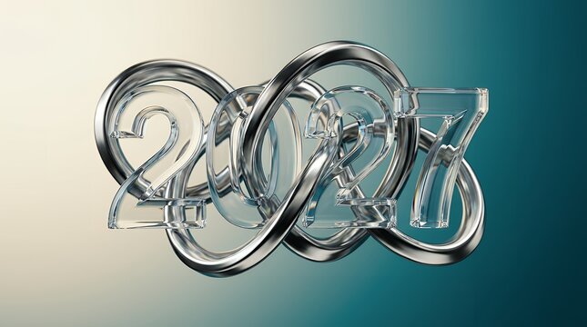 Abstract 2027 numbers design interlocking chrome rings modern digital art geometric typography background texture