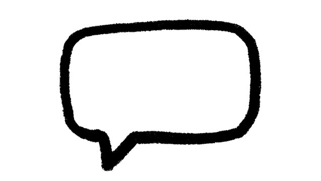 Hand drawn black ink speech bubble with rough textured outline