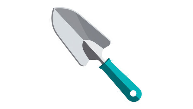 Small metal hand trowel with a teal plastic handle for gardening and planting