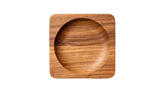 Square wooden plate with a circular concave center made of natural teak wood