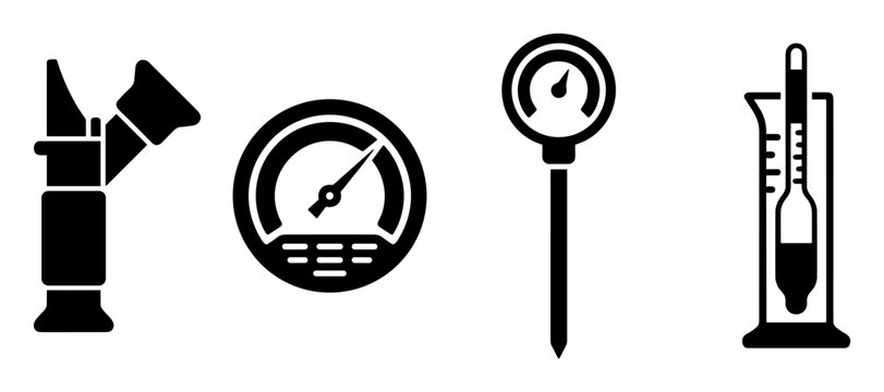 Set of measuring tools and laboratory gauges silhouettes