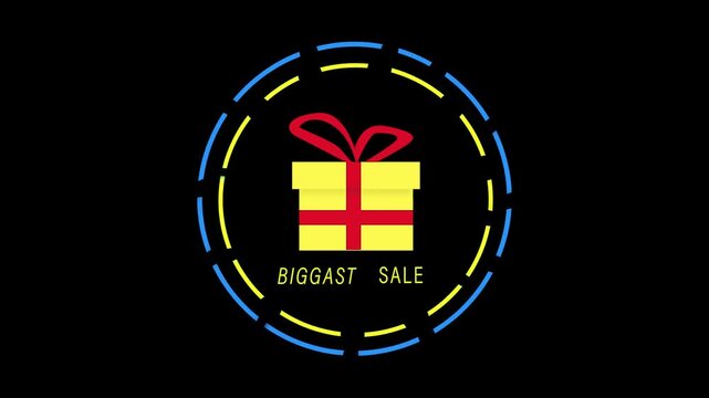 3D yellow and red color Gift Box Bursting with Black Friday Discount Tags on black background, 4k loop video