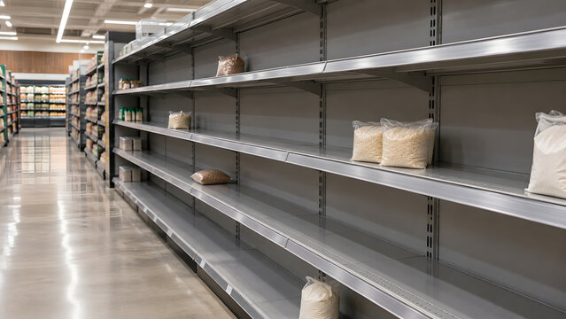 Nearly Empty Grocery Shelves Showing Food Supply Shortage