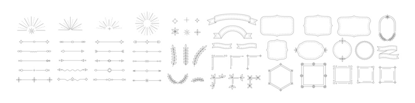 Vintage line ornaments, dividers, banners and decorative frames