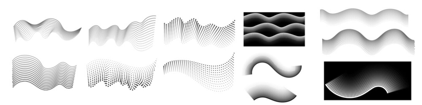 Abstract halftone waves with flowing dotted patterns