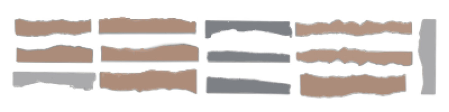 Torn paper strips with rough edges in brown and gray