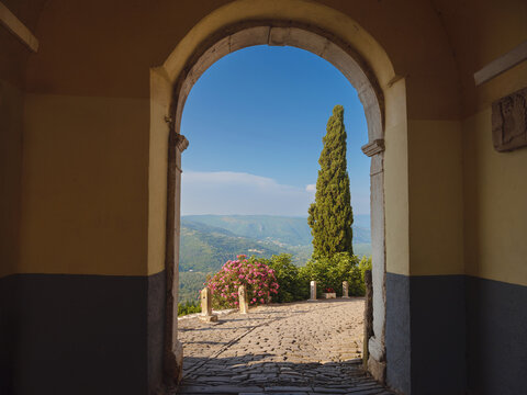 Arch Gate Entrance to Trg Andrea Antico Square in the Historic Village of Motovun, Dating Back to the 13th Century, Istria, Croatia